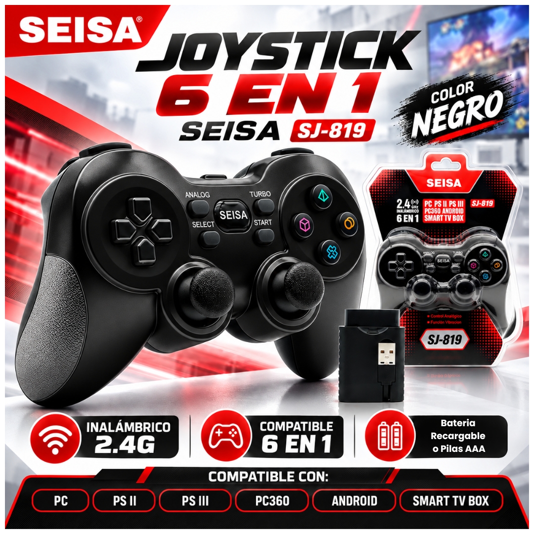JOYSTICK INALÁMBRICO RECARGABLE GAMEPAD 6 EN 1 PARA PC PS2 PS3 SJ-819 - 2