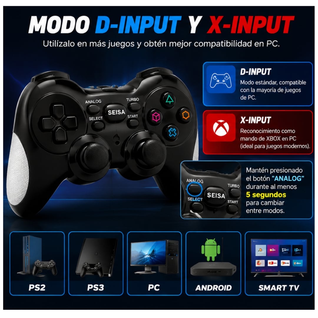 JOYSTICK INALÁMBRICO RECARGABLE GAMEPAD 6 EN 1 PARA PC PS2 PS3 SJ-819 - 4