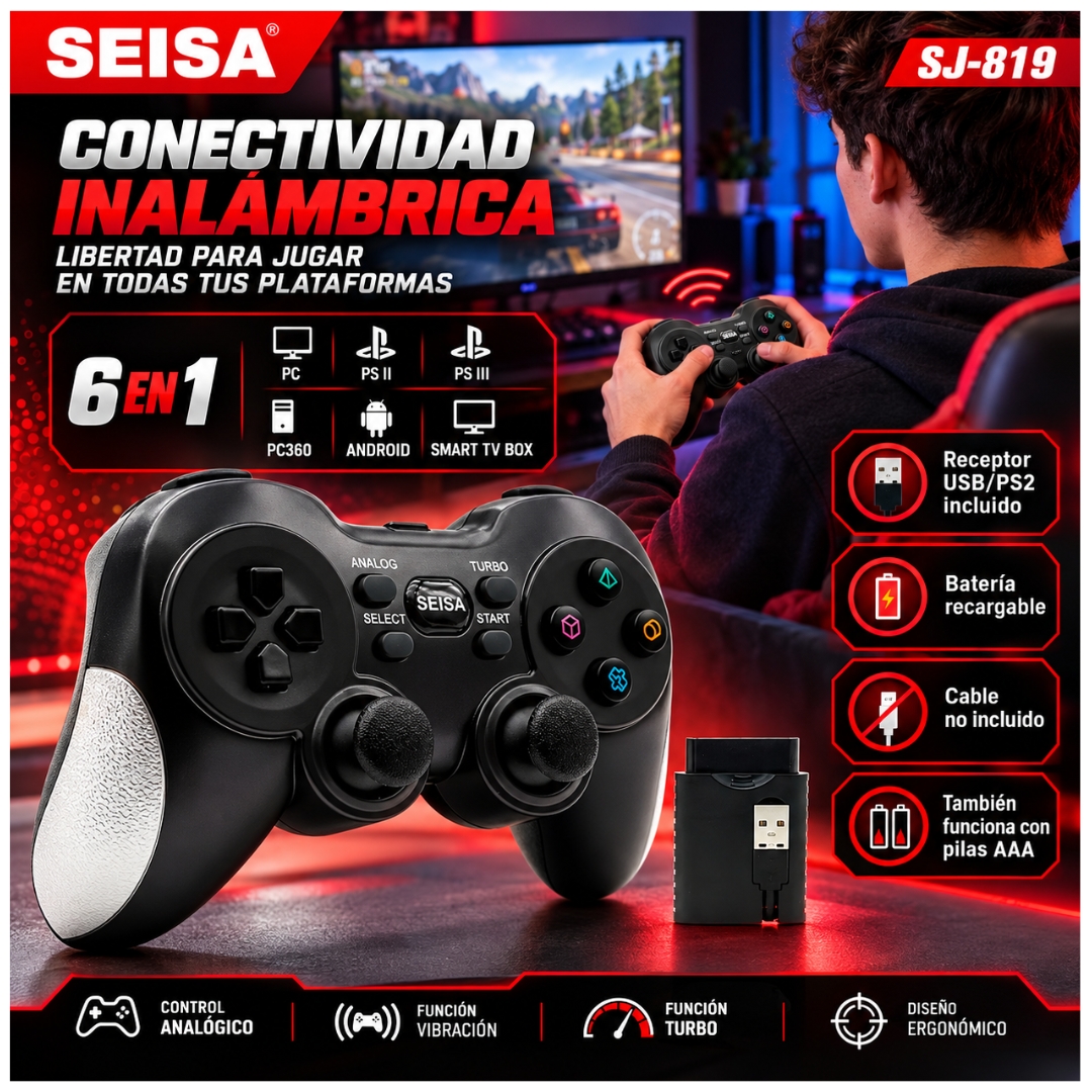 JOYSTICK INALÁMBRICO RECARGABLE GAMEPAD 6 EN 1 PARA PC PS2 PS3 SJ-819 - 5