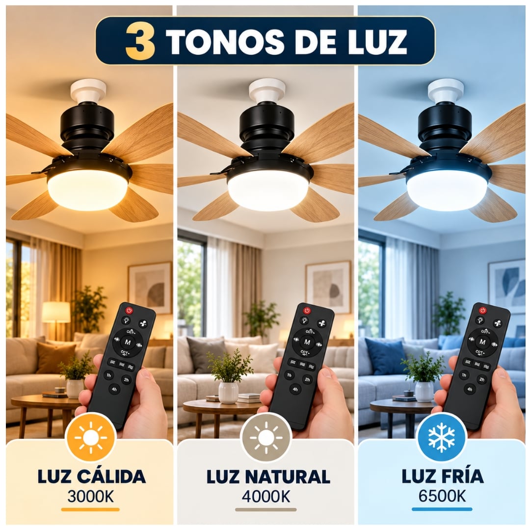 FOCO VENTILADOR DE TECHO 18W 6 ASPAS LUZ LED Y 3 VELOCIDADES DE AIRE CON CONTROL REMOTO NEGRO - 4