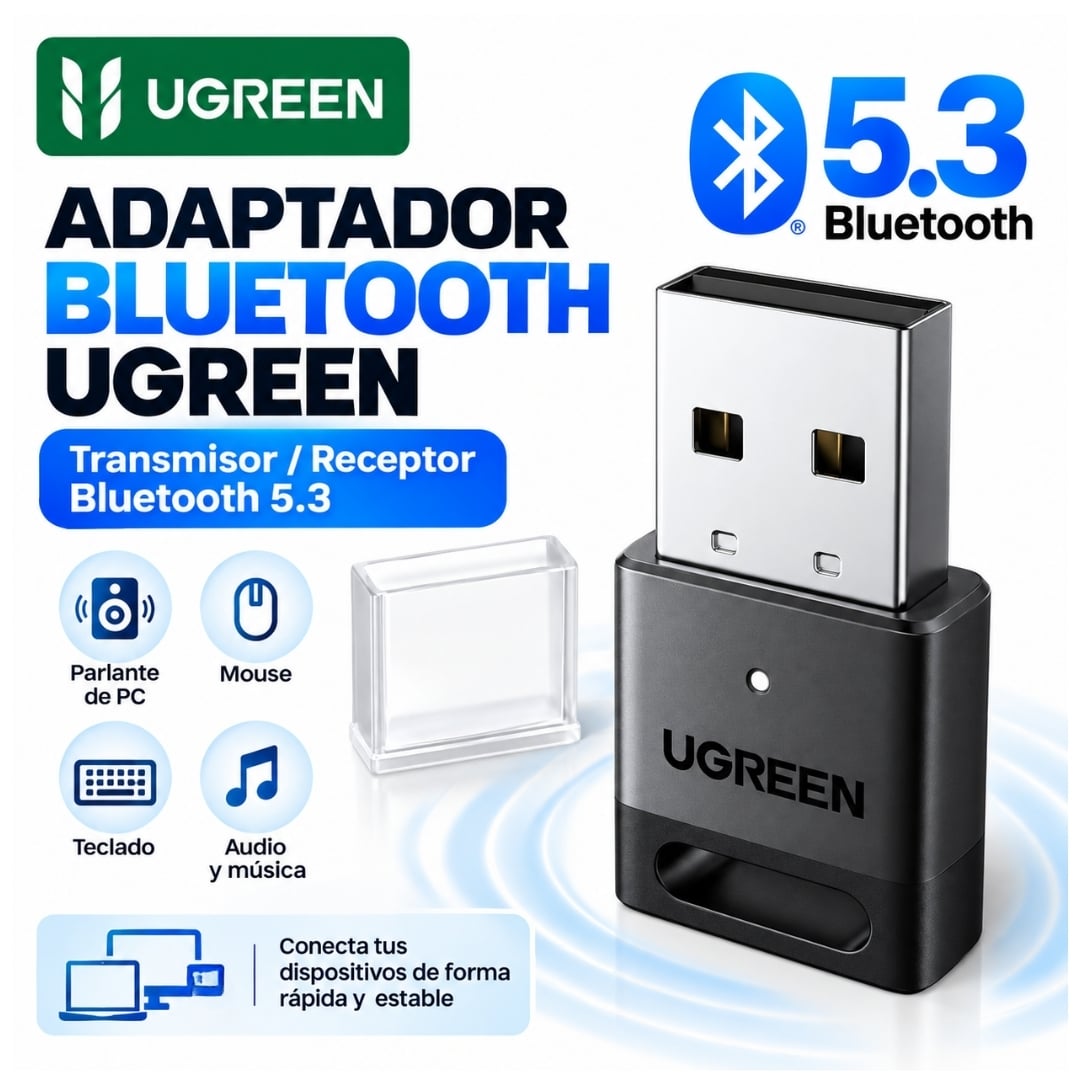 ADAPTADOR BLUETOOTH UGREEN TRASMISOR BLUETOOTH 5.3 PARA PARLANTE DE PC,MOUSE TECLADO, RECEPTOR DE AUDIO Y MÚSICA - 2