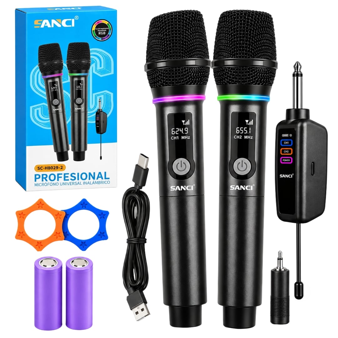 MICROFONO INALAMBRICO RECARGABLE SANCI SC-H8029-2 DUAL UHF PARA KARAOKE, PARLANTES, EVENTOS - 1