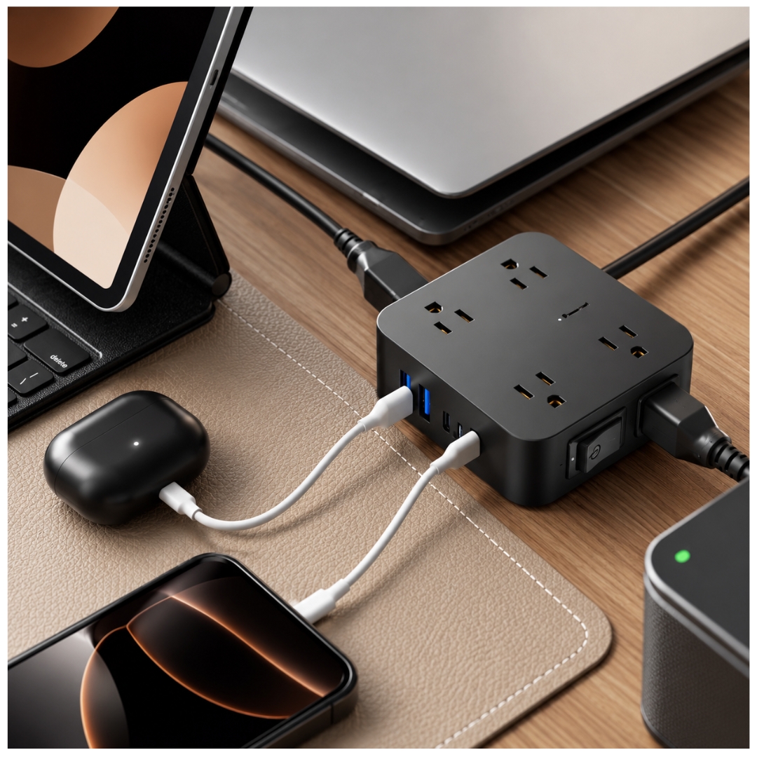 EXTENSIÓN TOMA CORRIENTE 1270W CARGA RÁPIDA 15W TYPE C USB SUPRESOR DE PICOS 8 SALIDAS 1HORA - 5