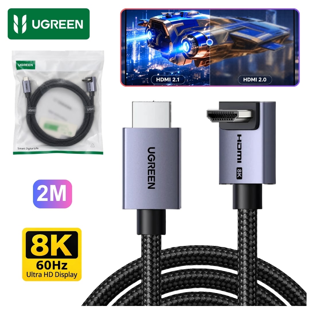 CABLE HDMI 2.1 UGREEN 8K 60HZ 48GBPS 2 METROS 90° HD188 - 85169 - 1
