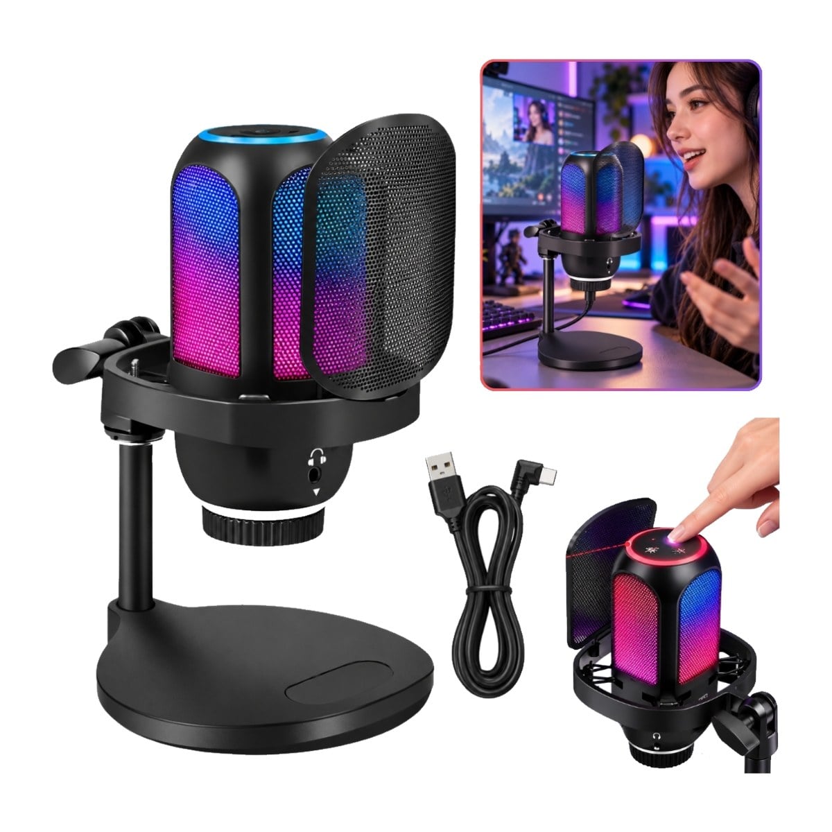 MICRÓFONO CONDENSADOR RGB SONIDO DE ALTA CALIDAD STREAMING GRABACIÓN YX-X9860 AT-D1 - 1