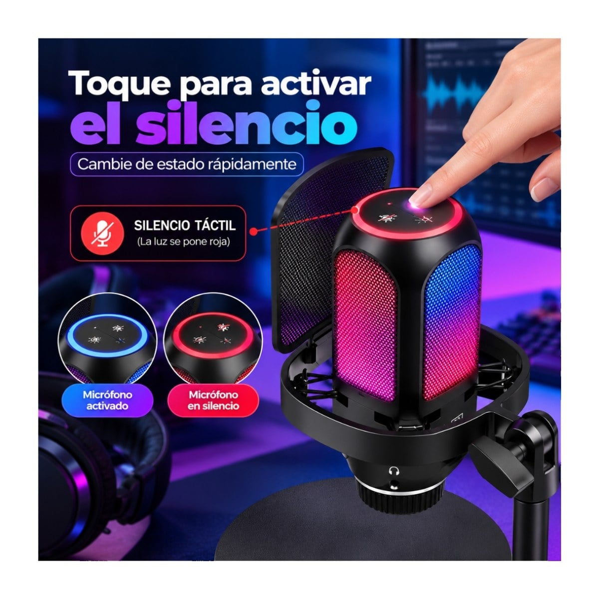 MICRÓFONO CONDENSADOR RGB SONIDO DE ALTA CALIDAD STREAMING GRABACIÓN YX-X9860 AT-D1 - 3
