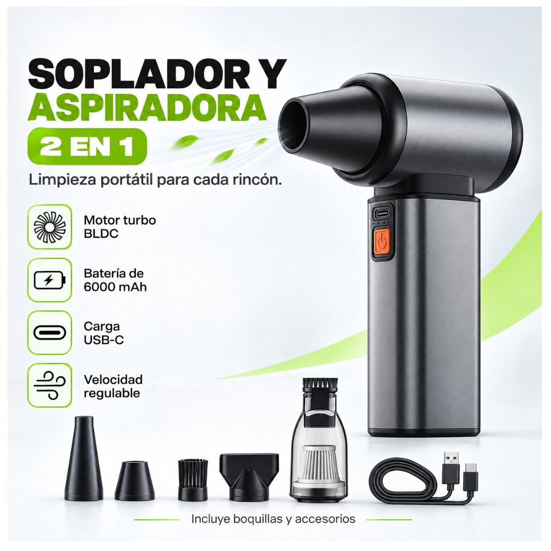 SOPLADOR DE AIRE ASPIRADORA ELÉCTRICO 130000 RPM PARA PC Y AUTO INALAMBRICO RECARGABLE PORTATIL 2 EN 1 - 3
