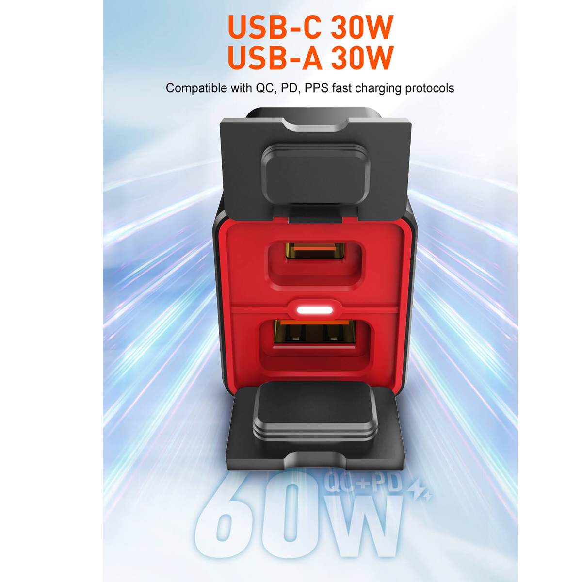 CARGADOR 60W PARA MOTOCICLETA 2 PUERTOS IPX6 LDNIO C108 C/ RÁPIDA - 3