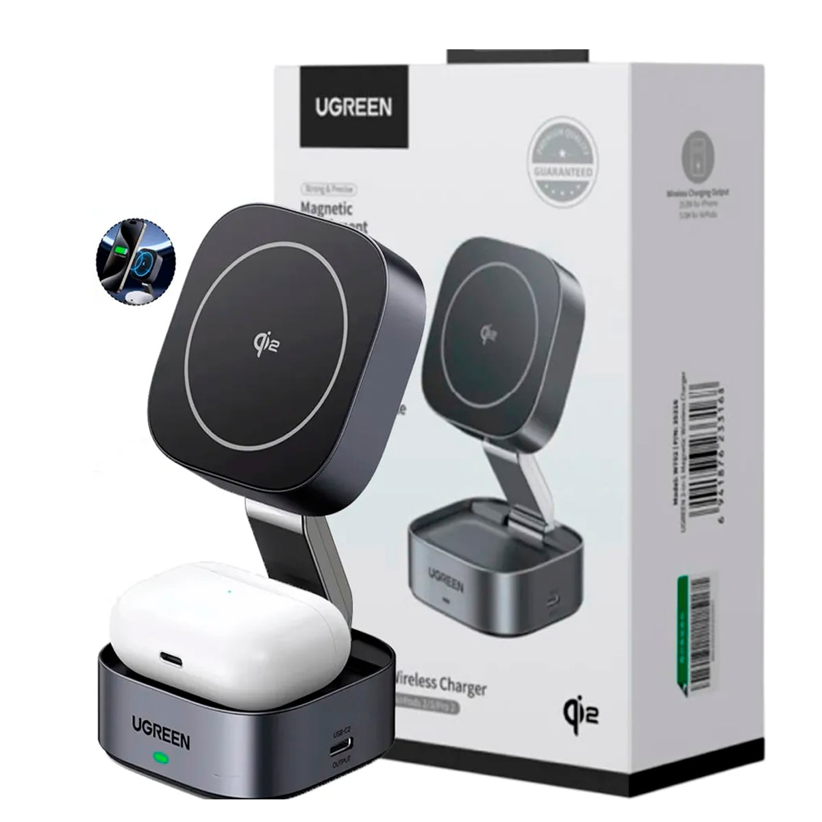 CARGADOR 15W QI2 INALÁMBRICO MAGNÉTICO UGREEN W702 - 35316 NEGRO - 1