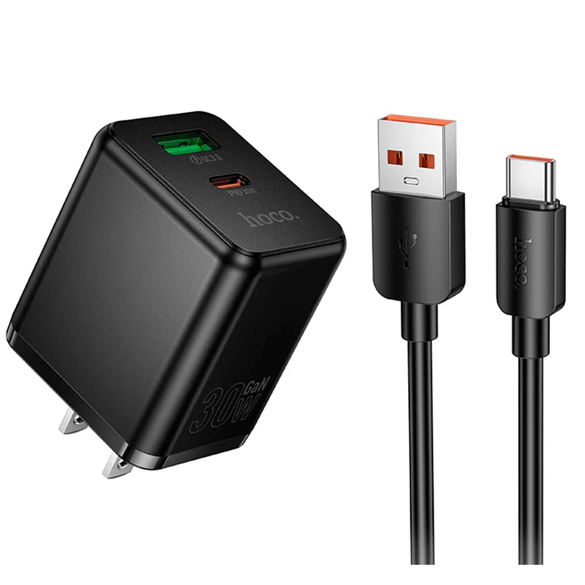 CARGADOR HOCO C157 GAN DE 30W CABLE C A C PARA IPHONE 15 A 16 NEGRO - 1