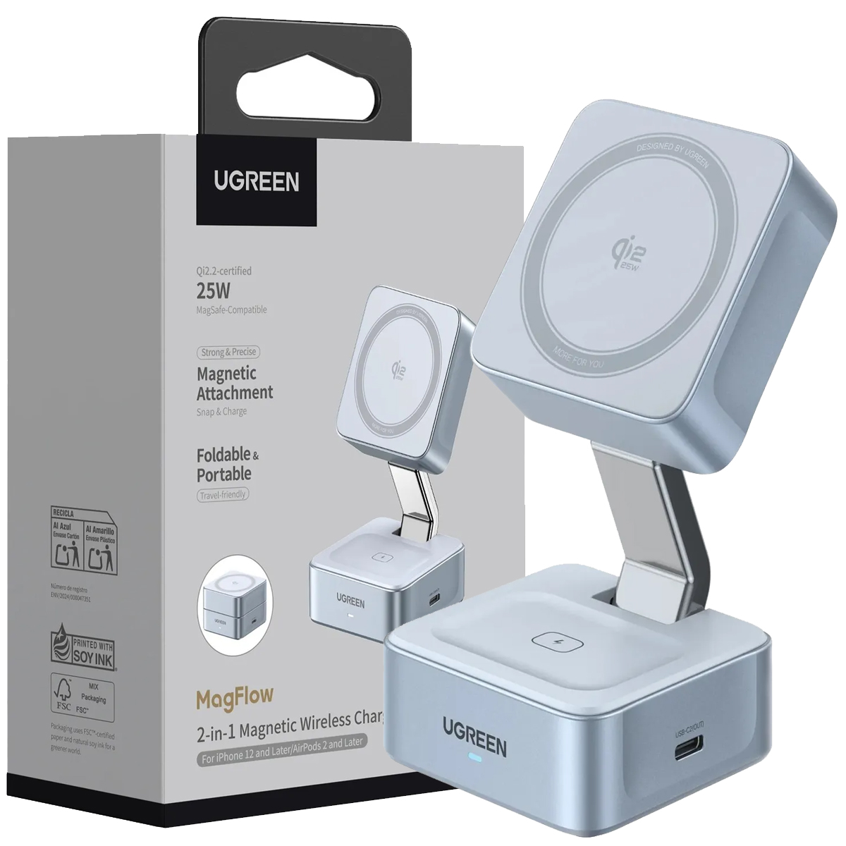CARGADOR UGREEN W752 MAGFLOW 25W QI2 MAGSAFE INALÁMBRICO MAGNÉTICO - 2
