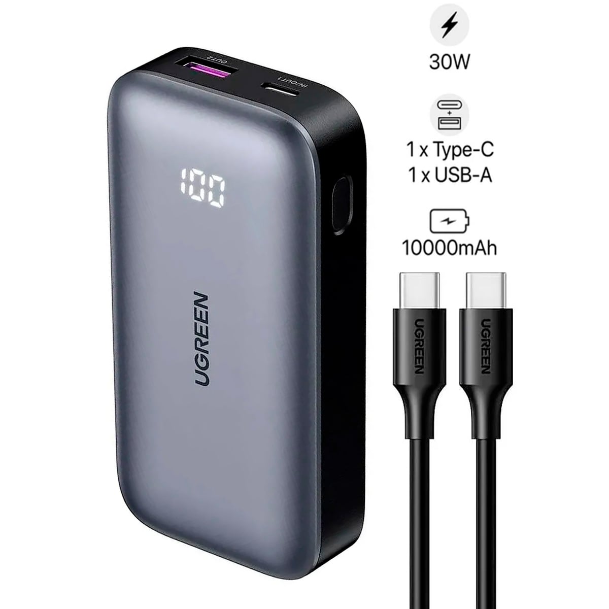 MINI POWER BANK UGREEN 10000MAH 30W CARGA RÁPIDA PB502-25185 - 1