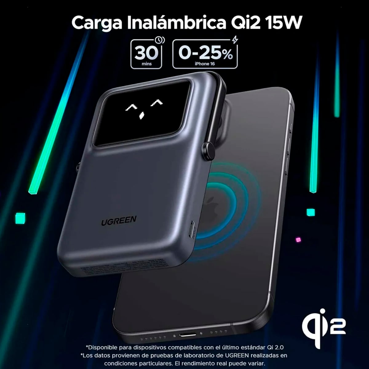 POWER BANK UGREEN PB764 (45329) UNO 10000MAH QI2 MINI 20W - GRIS - 5