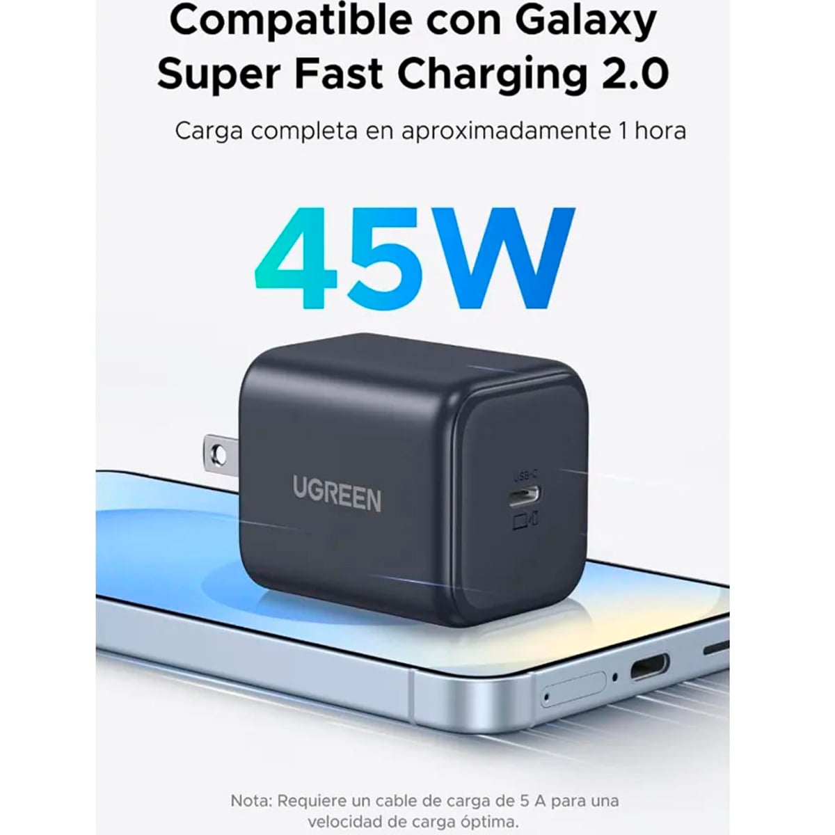 CARGADOR UGREEN 45W GAN IPHONE 17, IPAD, GALAXY S25 ULTRA - NEGRO - 4