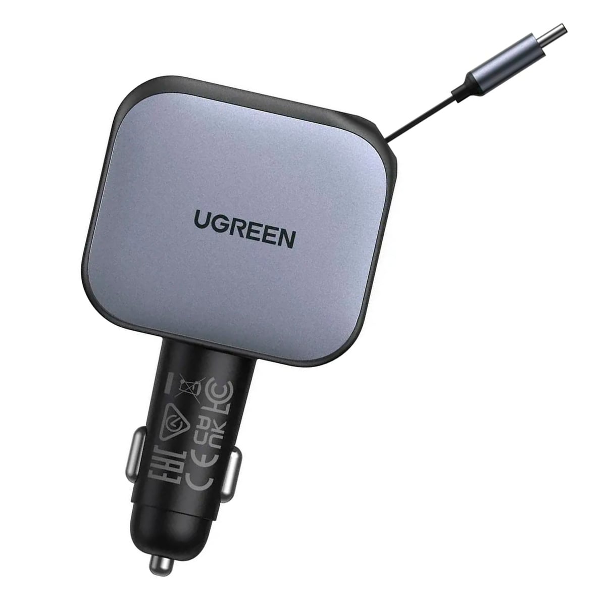 CARGADOR DE AUTO UGREEN EC602 55212B NEXODE 60W CON CABLE RETRACTIL GRIS - 3