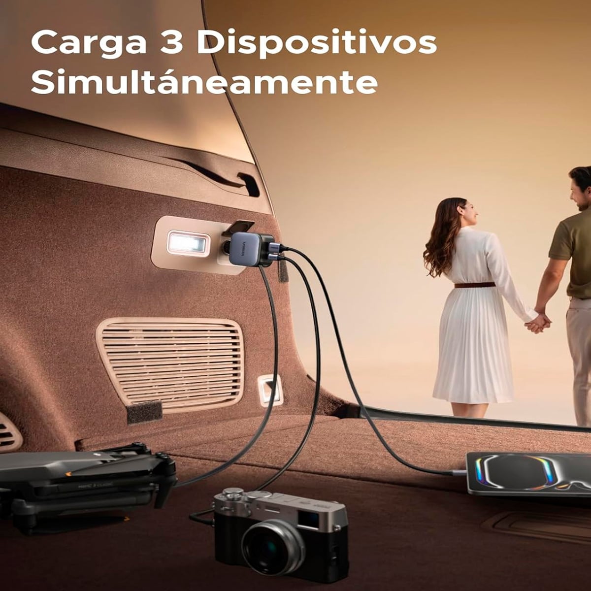 CARGADOR DE AUTO UGREEN EC602 55212B NEXODE 60W CON CABLE RETRACTIL GRIS - 5