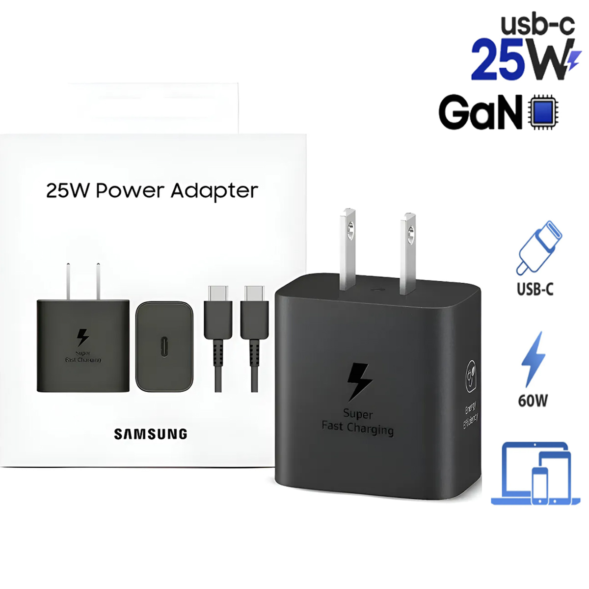 CARGADOR SAMSUNG 25 WATTS CON CABLE C A C NEGRO - 1