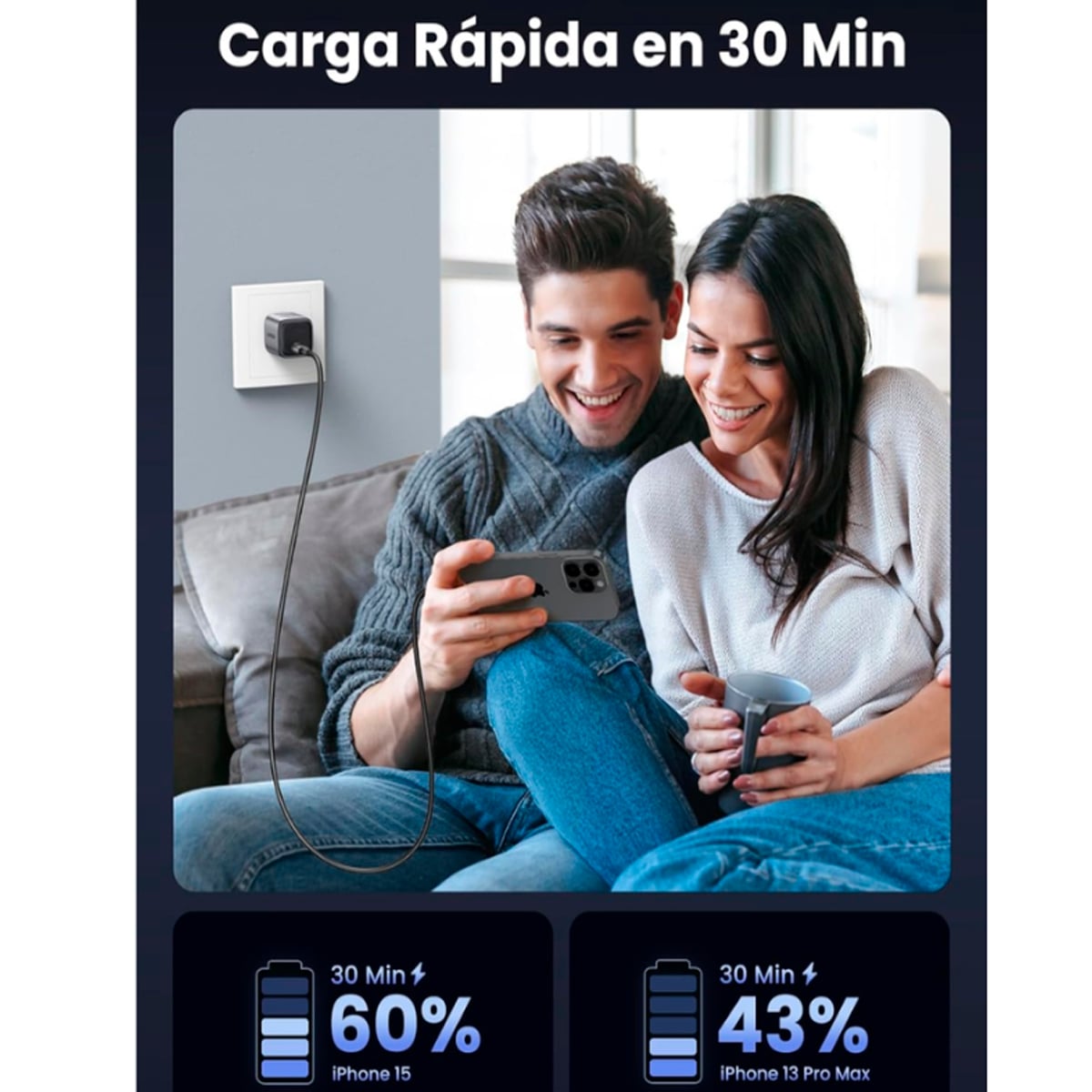 CARGADOR 20W MINI UGREEN CD318 USB-C GAN + CABLE C A C 1M US261 60W - GRIS - 4