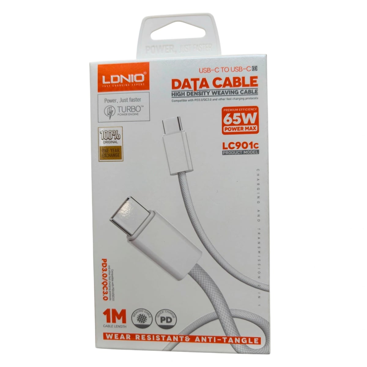 CABLE NYLON LDNIO LC901C 1M 65W TIPO C A C PARA IPHONE SERIE 15, 16 - 2