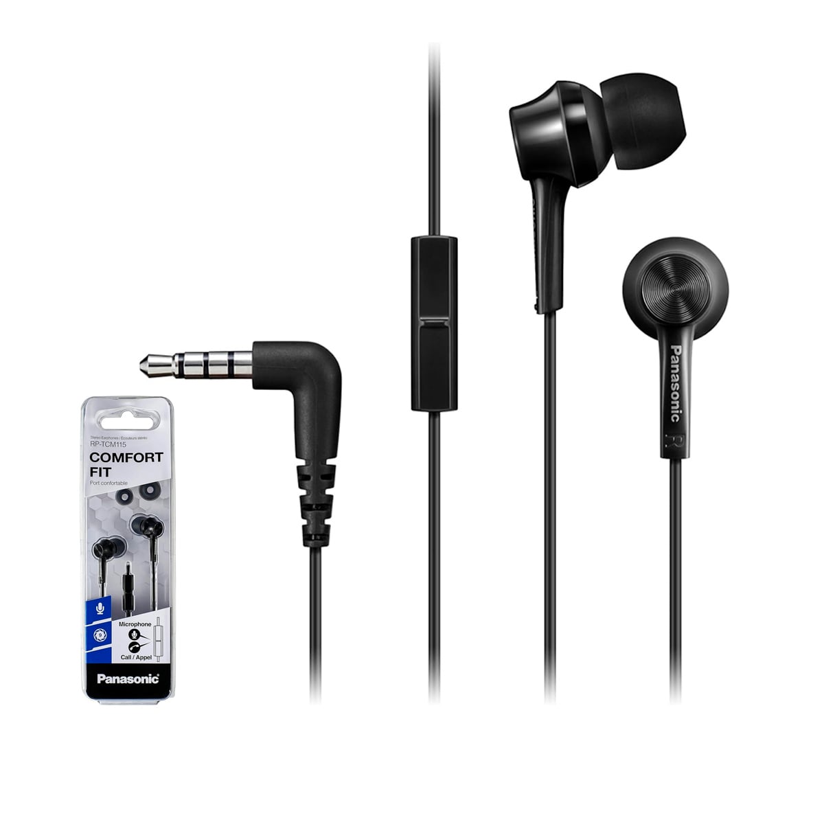 AUDÍFONOS PANASONIC RP-TCM115 CON MICRÓFONO NEGRO - 1