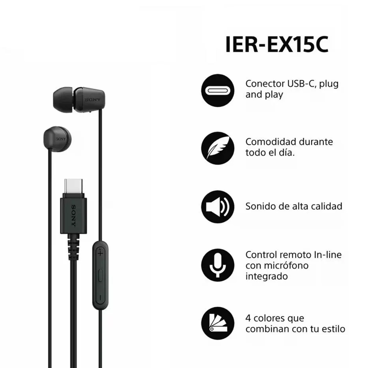 AUDÍFONOS INTERNOS USB-C CON CABLE IER-EX15C - NEGRO - 3