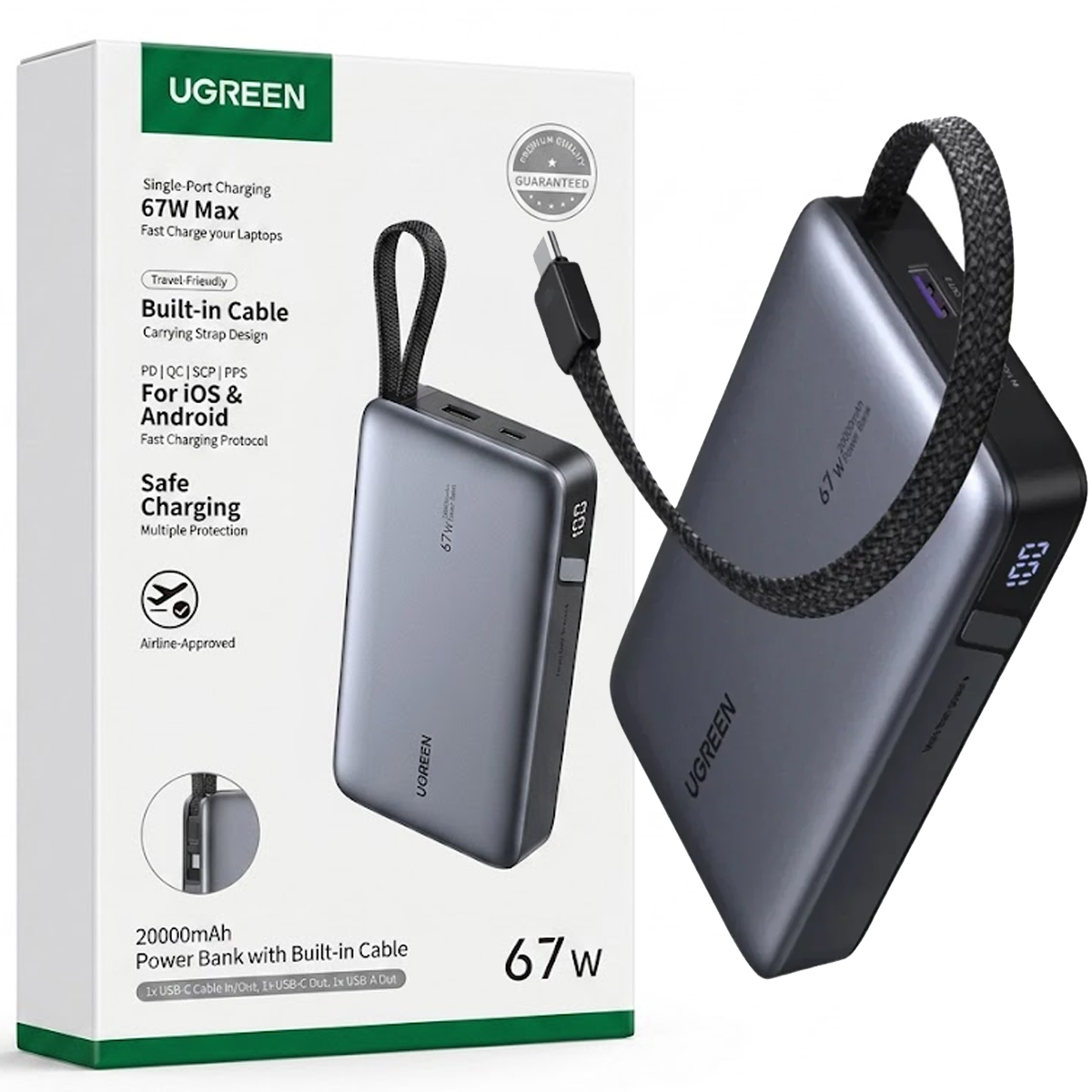 BATERÍA PORTÁTIL POWER BANK UGREEN 20000MAH 67W PB550 CON CABLE TIPO C - 3