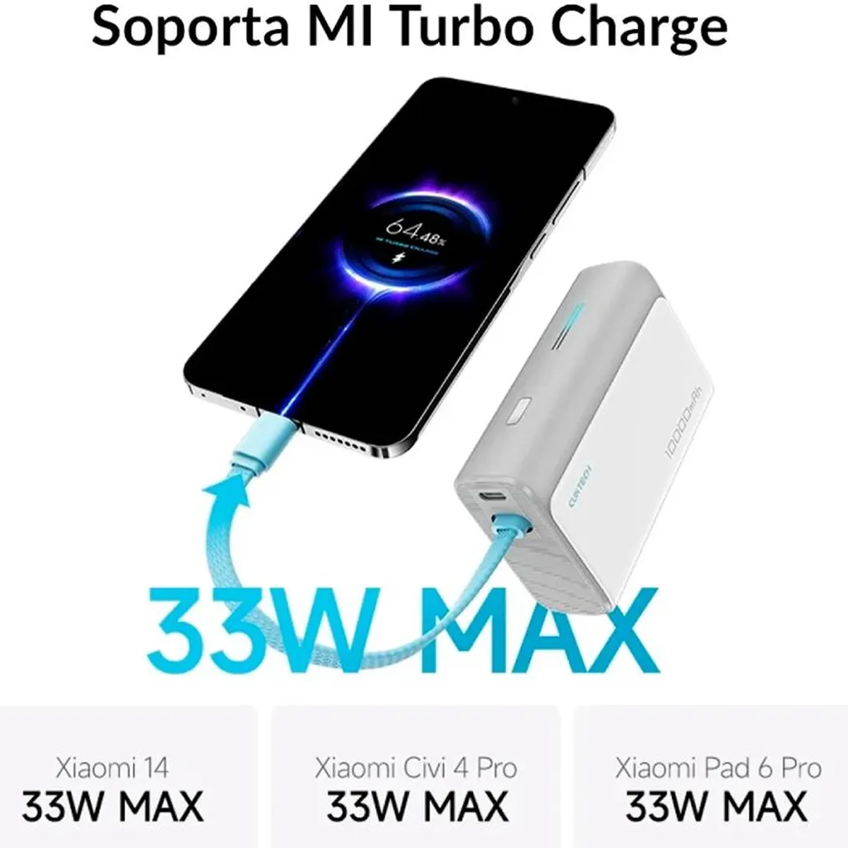 POWER BANK CUKTECH 33W 10000 MAH CABLE INTEGRADO TIPO C - BLANCO - 2