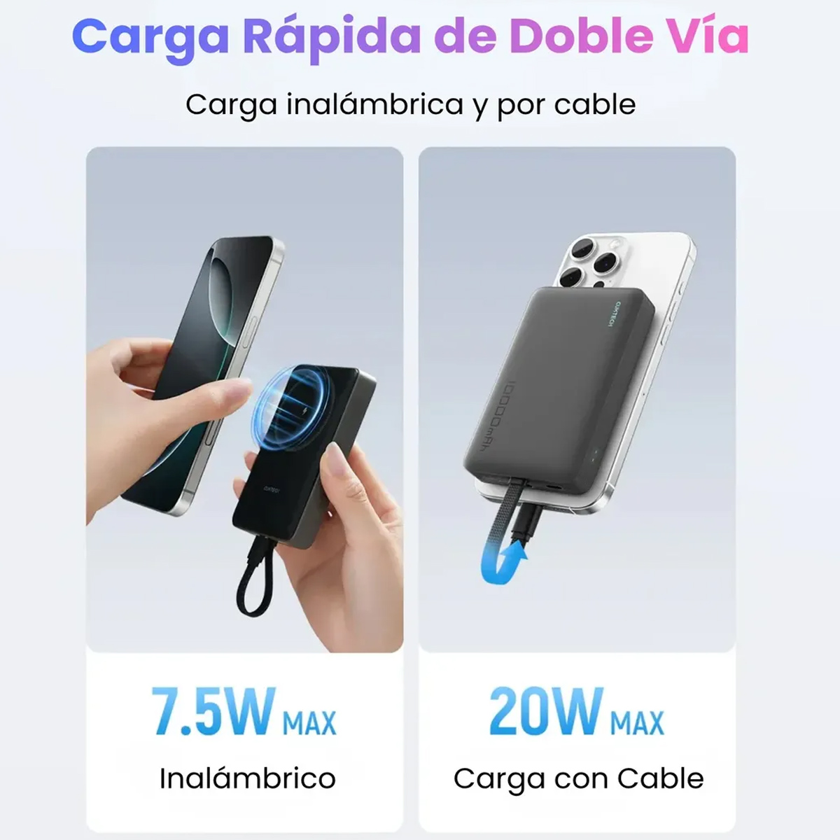 CARGADOR PORTÁTIL MAGNÉTICO 10000MAH CUKTECH CP132ML POWER BANK NEGRO - 6