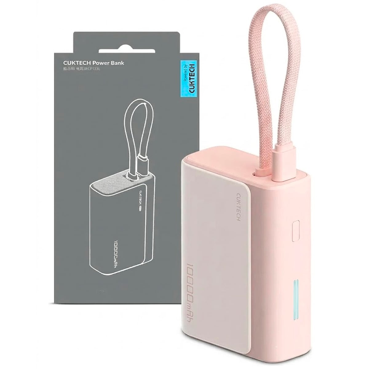 POWER BANK CUKTECH 33W 10000 MAH CABLE INTEGRADO TIPO C - ROSA - 1