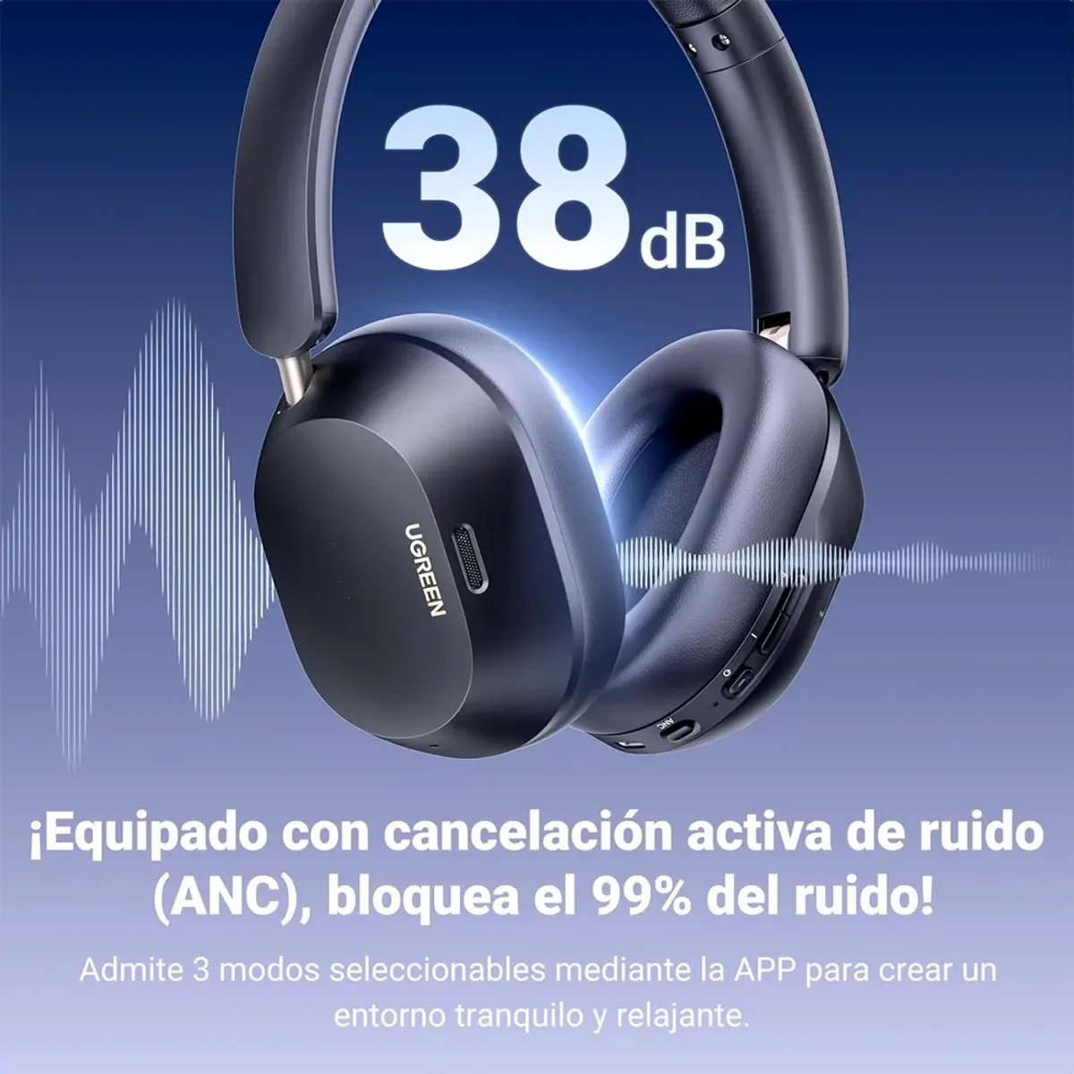 AUDIFONOS UGREEN HP203 HITUNE MAX 5C BLUETOOTH CANCELACION DE RUIDO - BLACK - 5