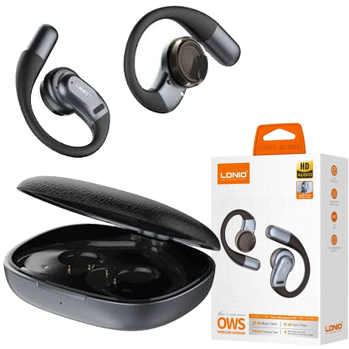 AUDÍFONOS INALÁMBRICOS LDNIO T12 DEPORTIVOS OPEN EAR BLUETOOTH 54H - NEGRO - 1