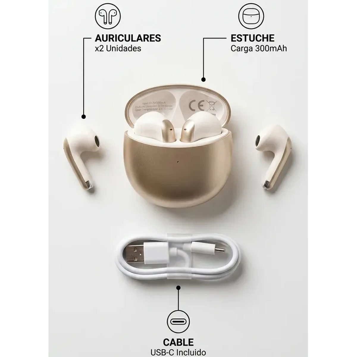 AUDÍFONOS BLUETOOTH LDNIO T10 CON CANCELACIÓN DE RUIDO ENC - DORADO - 6