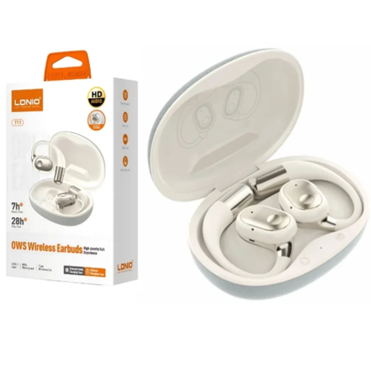 AUDÍFONOS CONDUCCIÓN ÓSEA LDNIO T11 BLUETOOTH 28H - BLANCO - 4