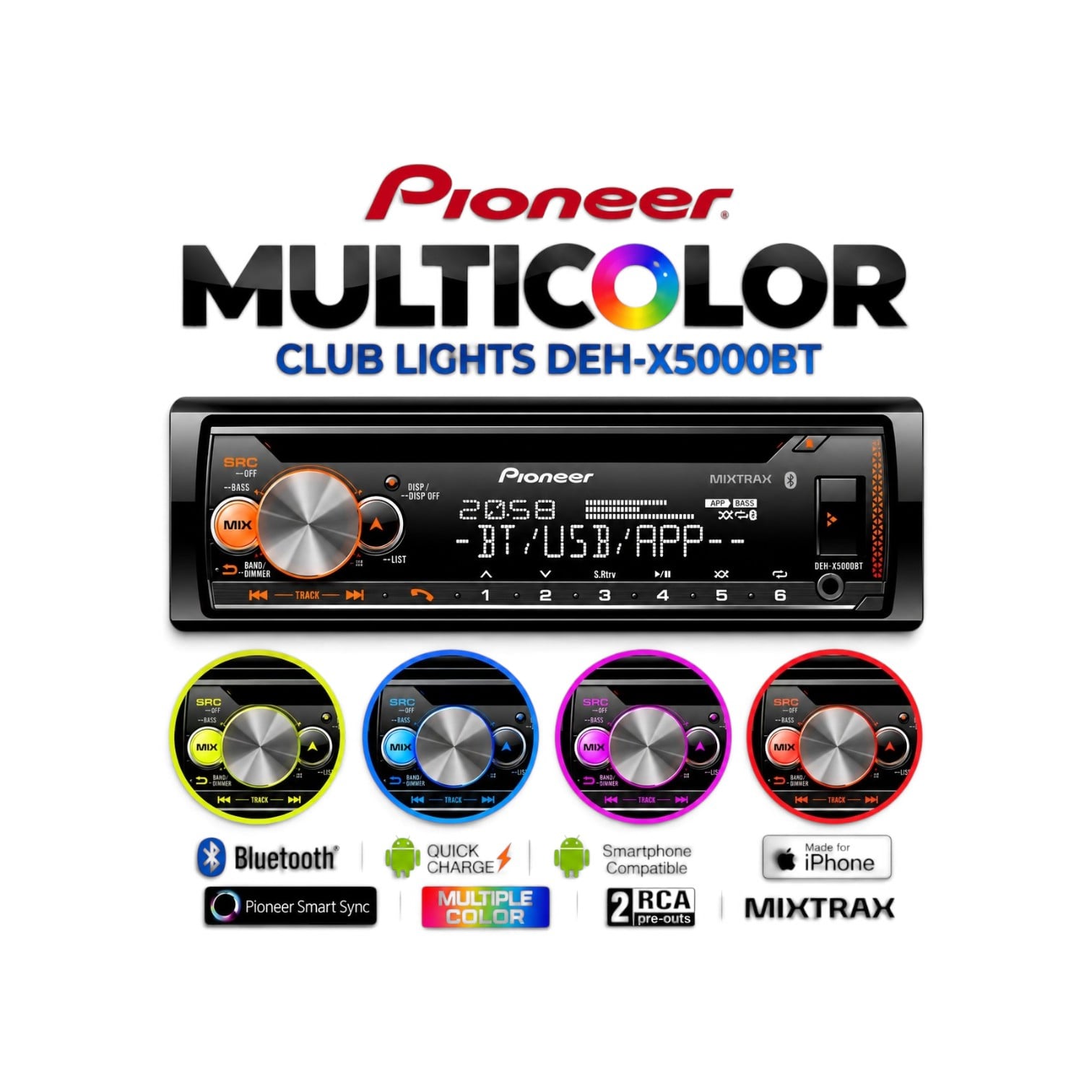 AUTORADIO PIONEER DEH-X5000BT BLUETOOTH MASCARA A COLORES - 7