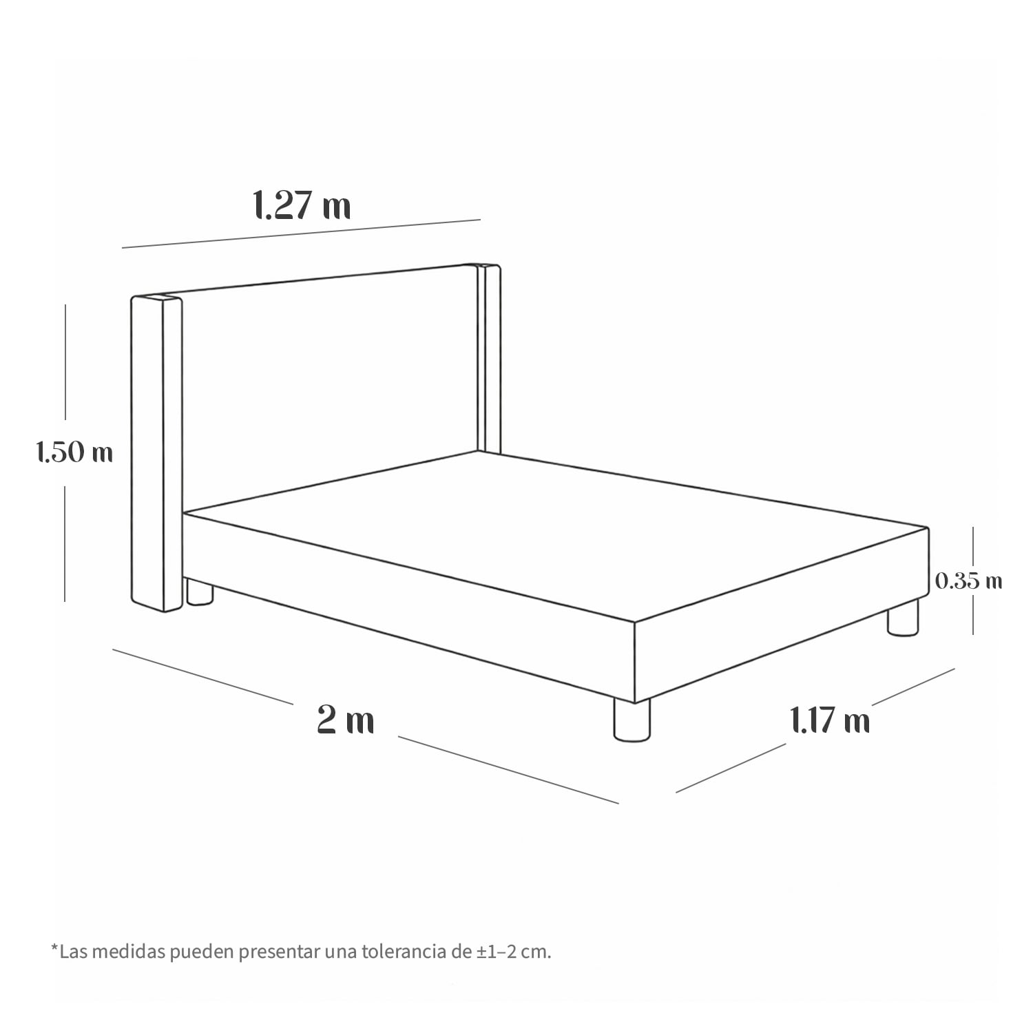 CAMA LEMUEBLE LISTÓN 1.5 PLAZAS TAPIZADA BEIGE CON PATAS MADERA - 6