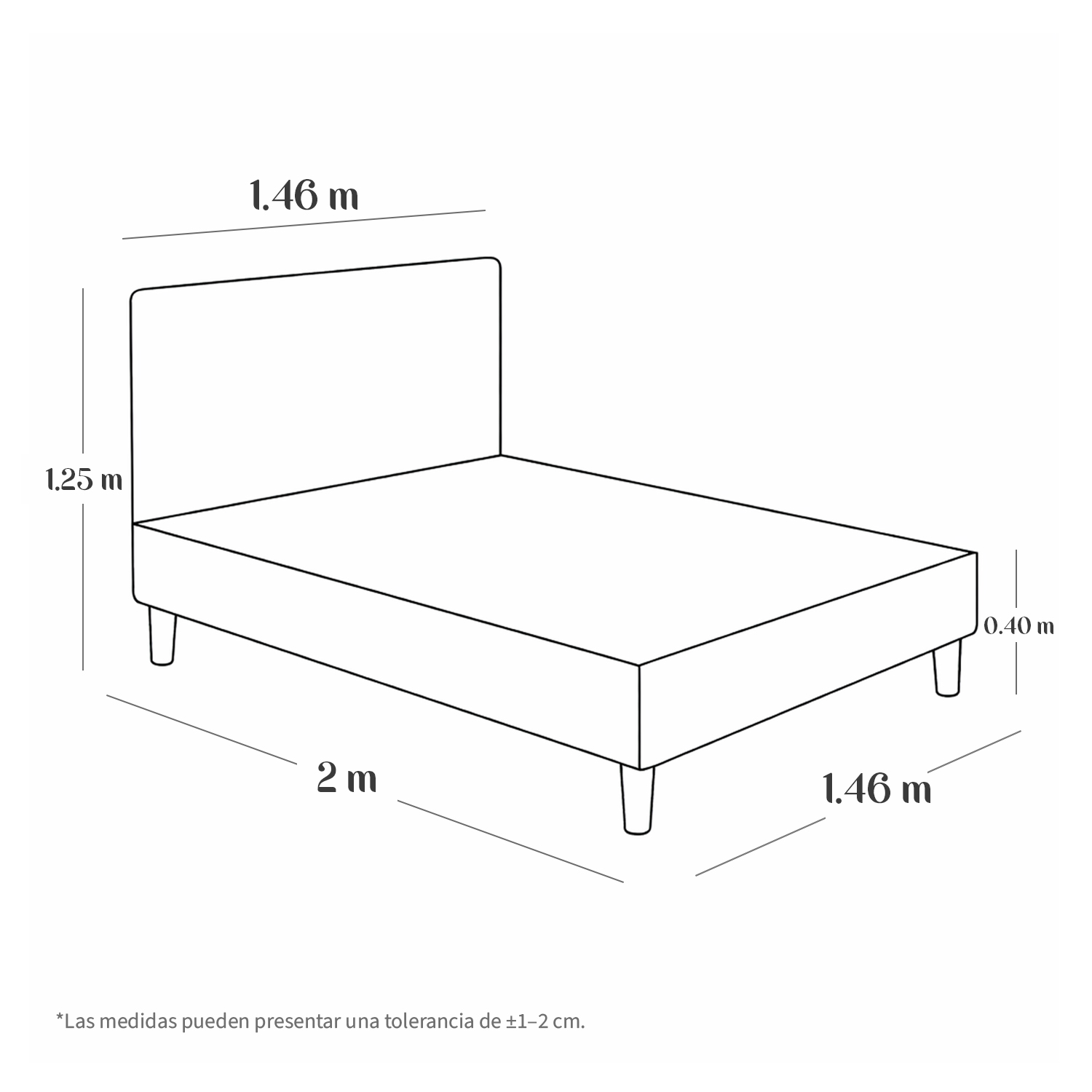 CAMA TAPIZADA LISA CURVO GRIS CLARO 2 PLAZAS - 7