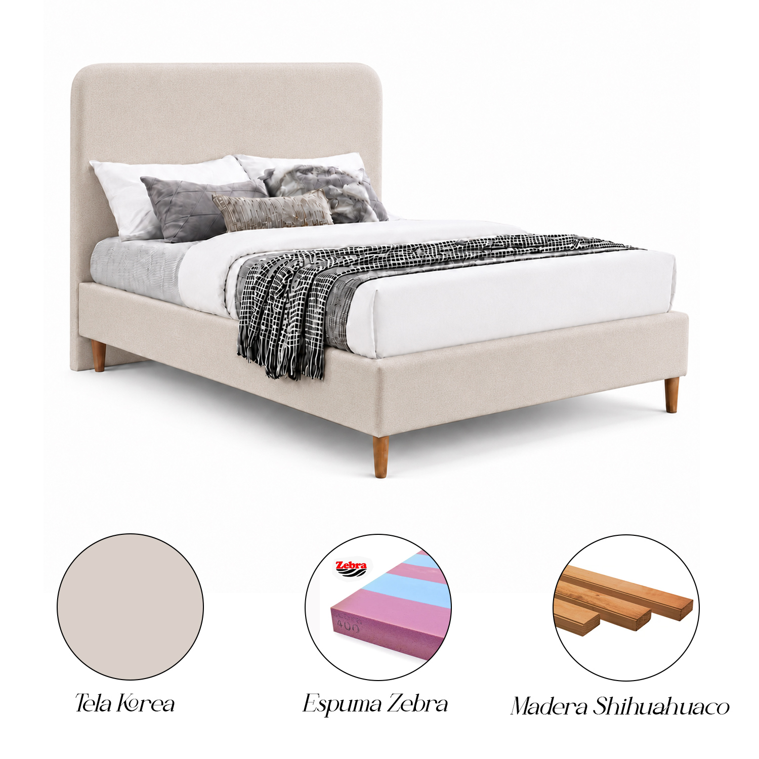 CAMA TAPIZADA LISA CURVO BEIGE 1.5 PLZ - 6