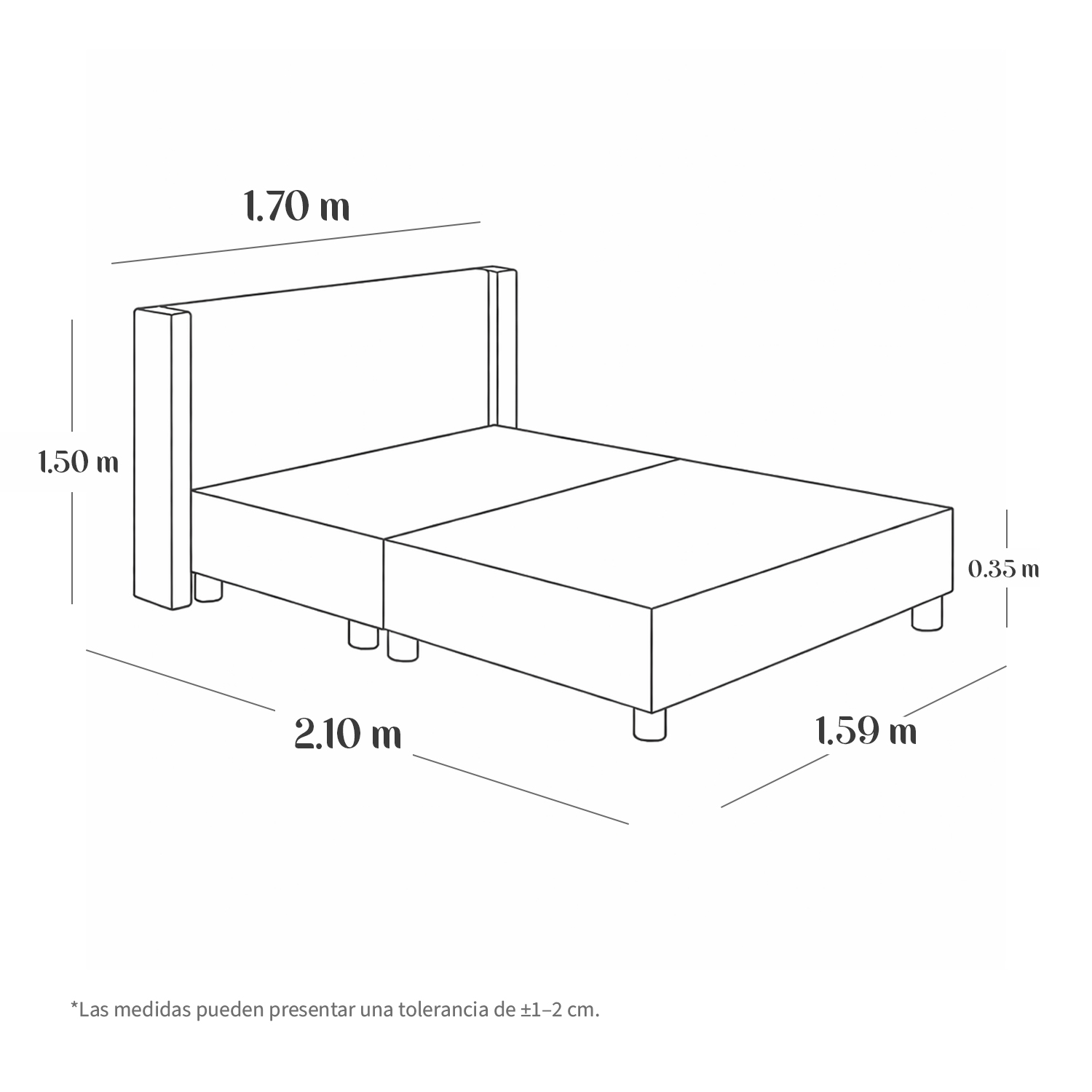 CAMA TAPIZADA LISTÓN NEGRO CON PATAS DE MADERA QUEEN - 6