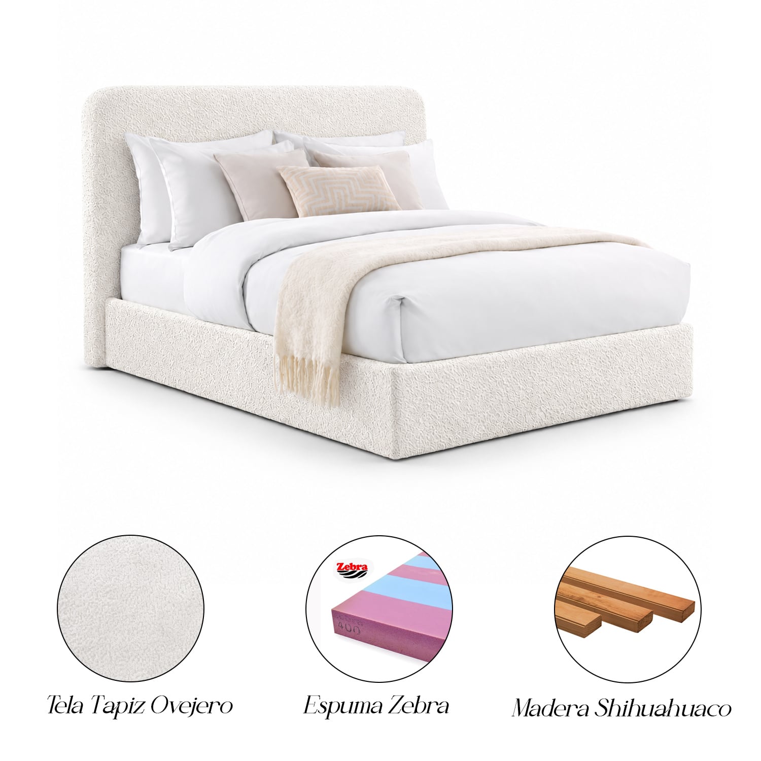 CAMA TAPIZADA CALIFORNIA CURVO IVORY 1.5 PLZ - 5