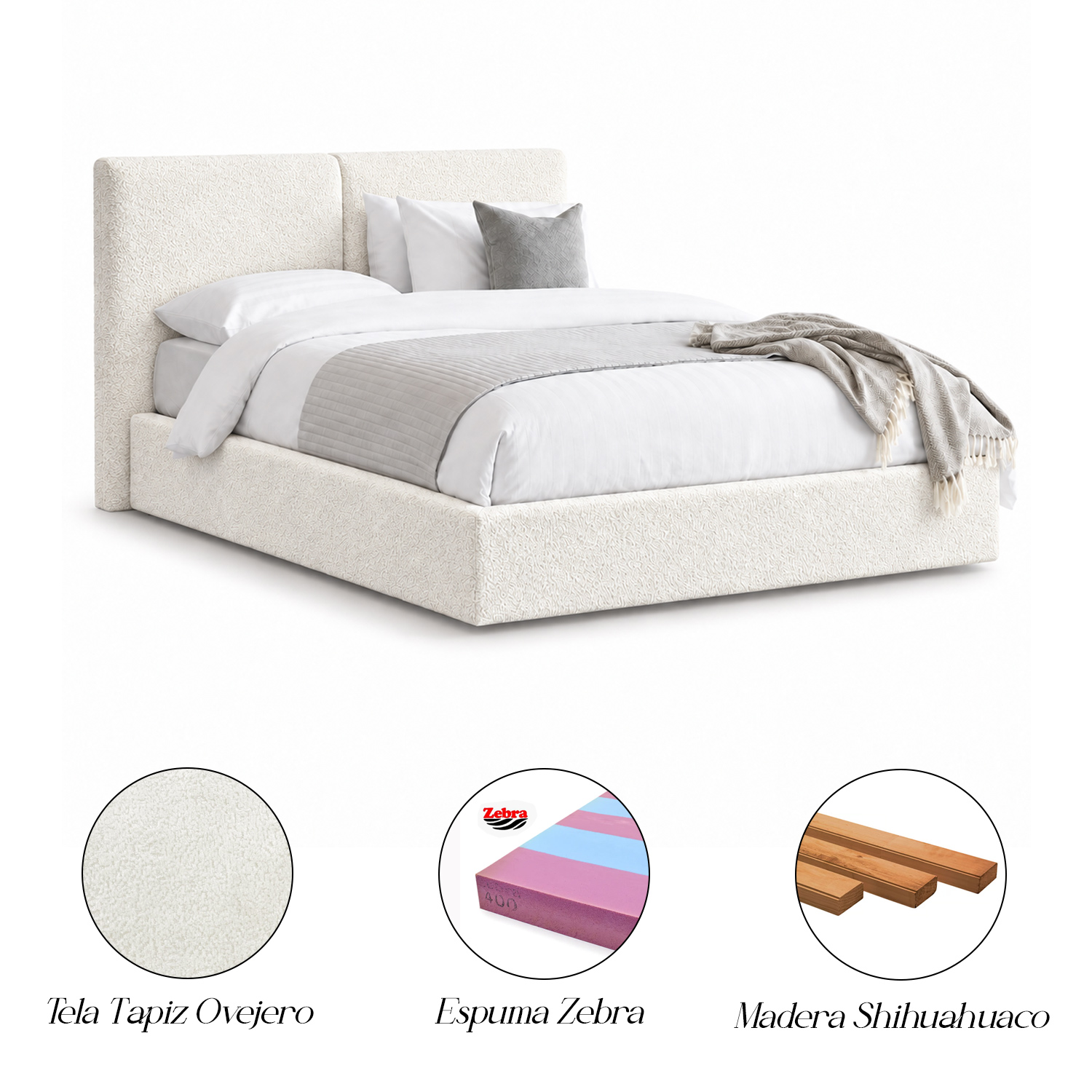 CAMA TAPIZADA CALIFORNIA COZZY MARFIL 2 PLAZAS - 6
