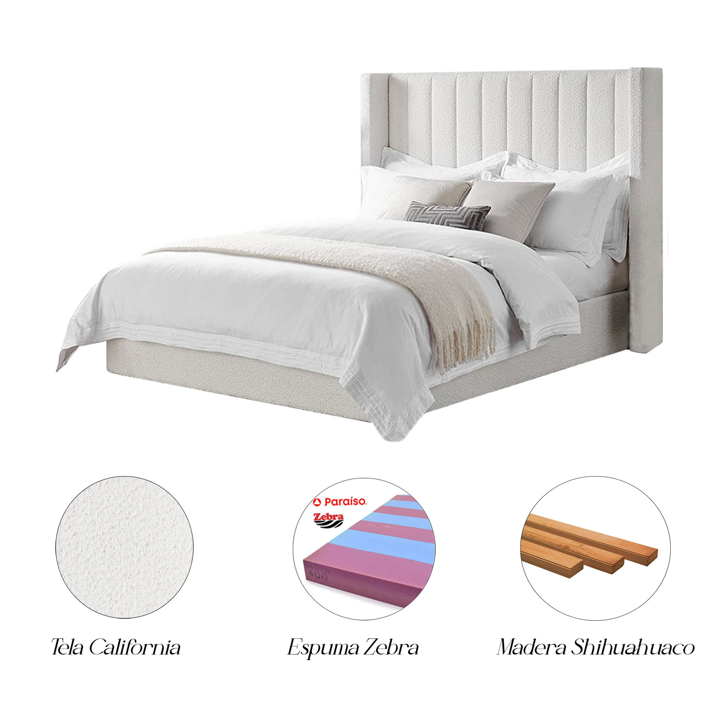 CAMA TAPIZADA LISTÓN CALIFORNIA IVORY QUEEN - 5