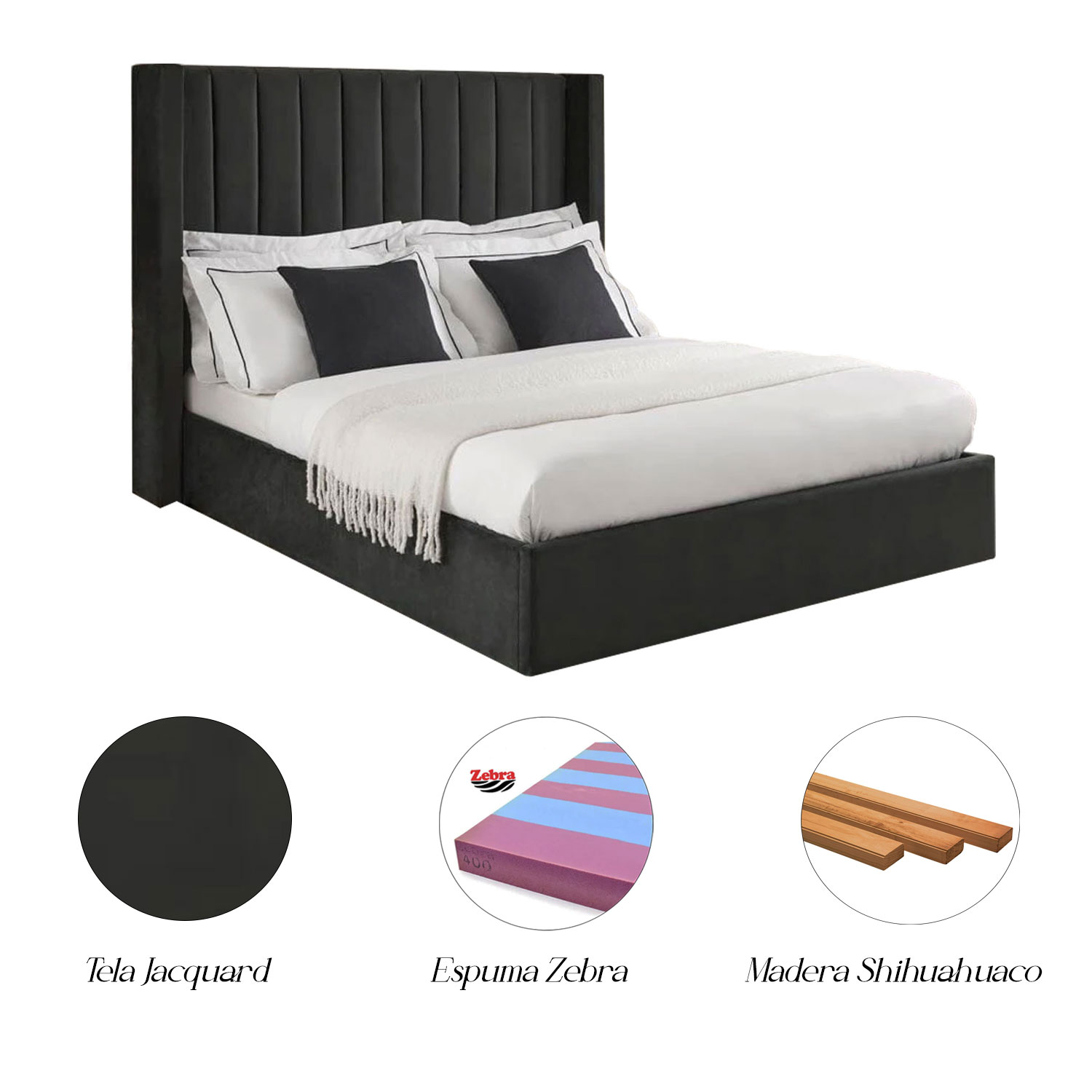 CAMA LEMUEBLE LISTÓN TAPIZADA 1.5 PLZ NEGRO - 4