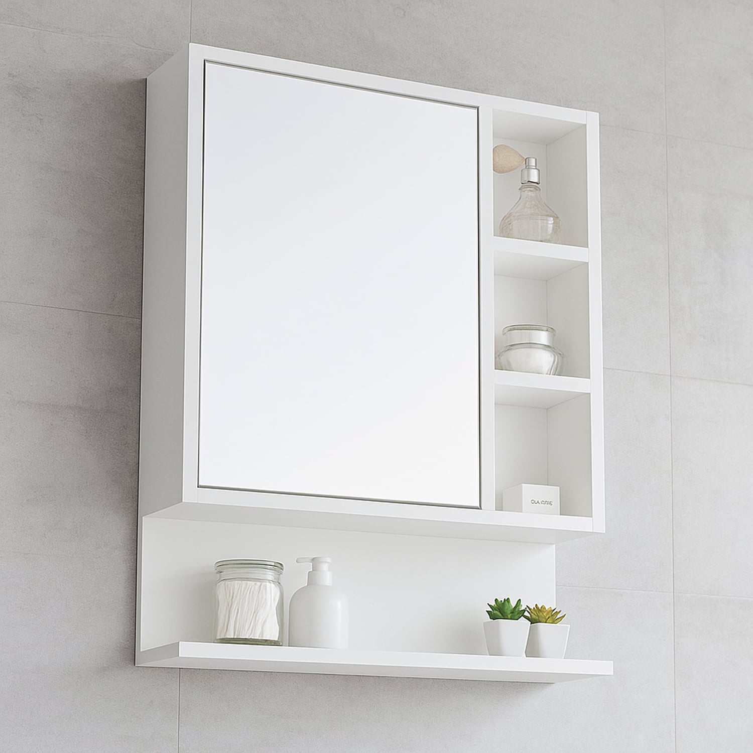 MUEBLE DE BAÑO CON ESPEJO MELAMINA BLANCO 60X55 CM - 1