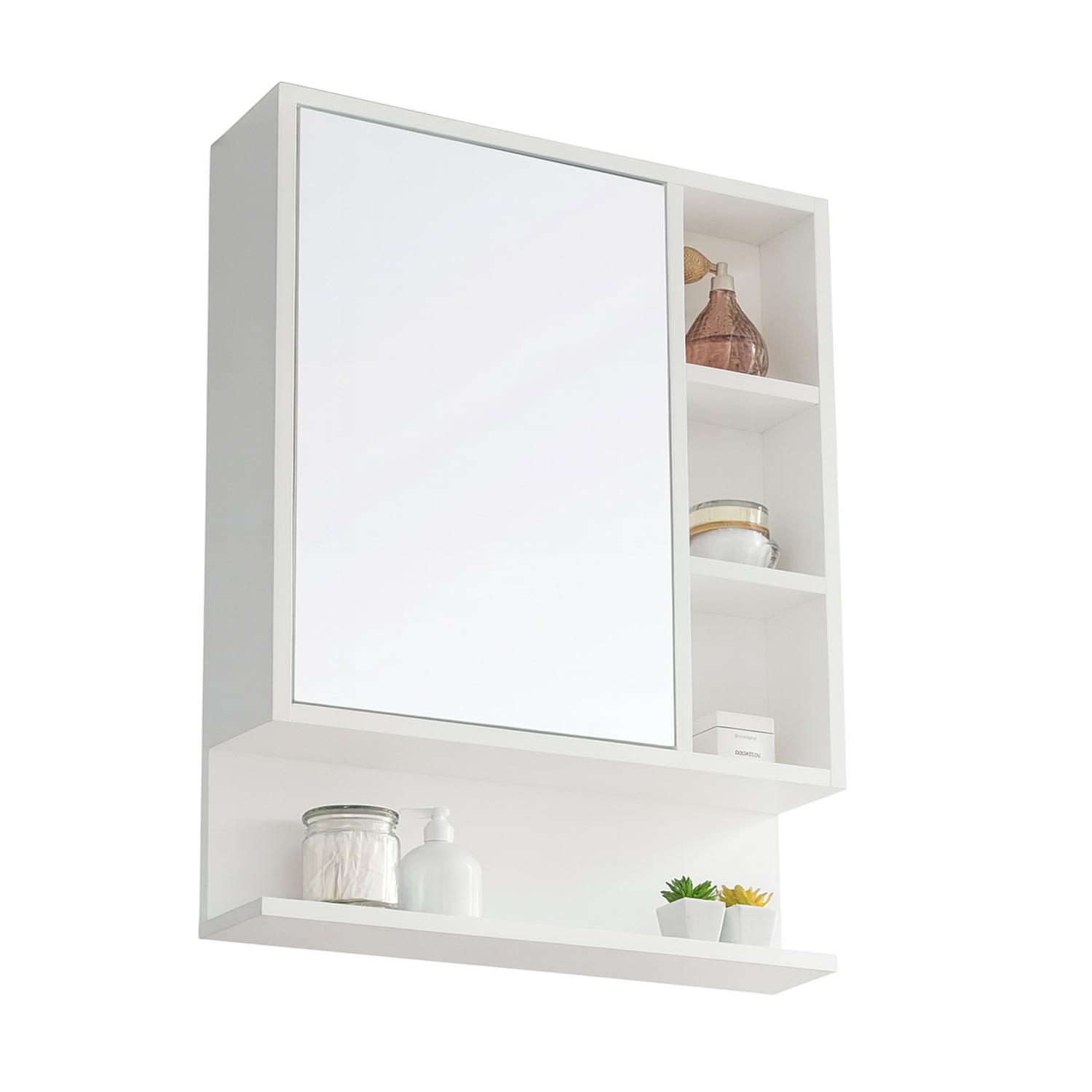 MUEBLE DE BAÑO CON ESPEJO MELAMINA BLANCO 60X55 CM - 4