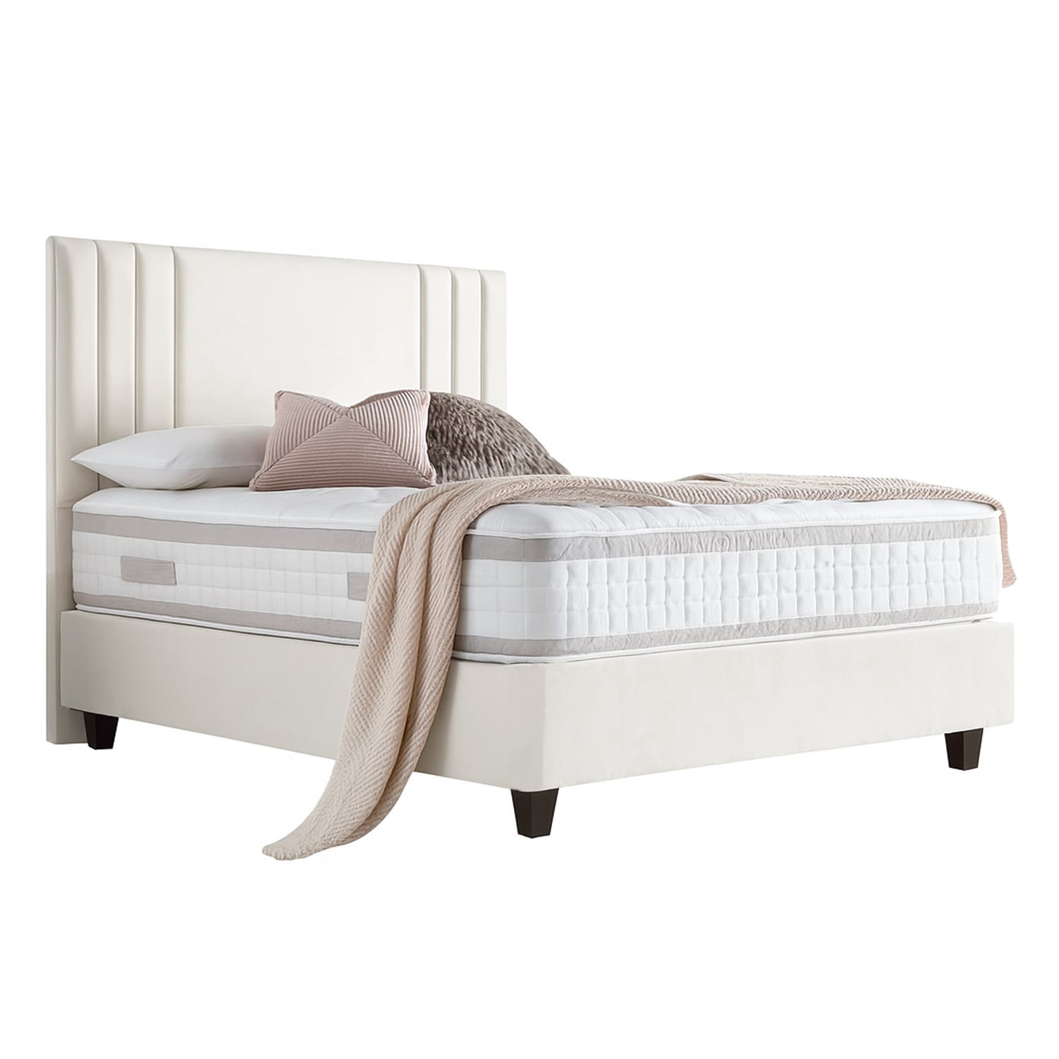 CAMA LEMUEBLE LISTÓN TAPIZADA ALBA IVORY 1.5 PLZ - 2