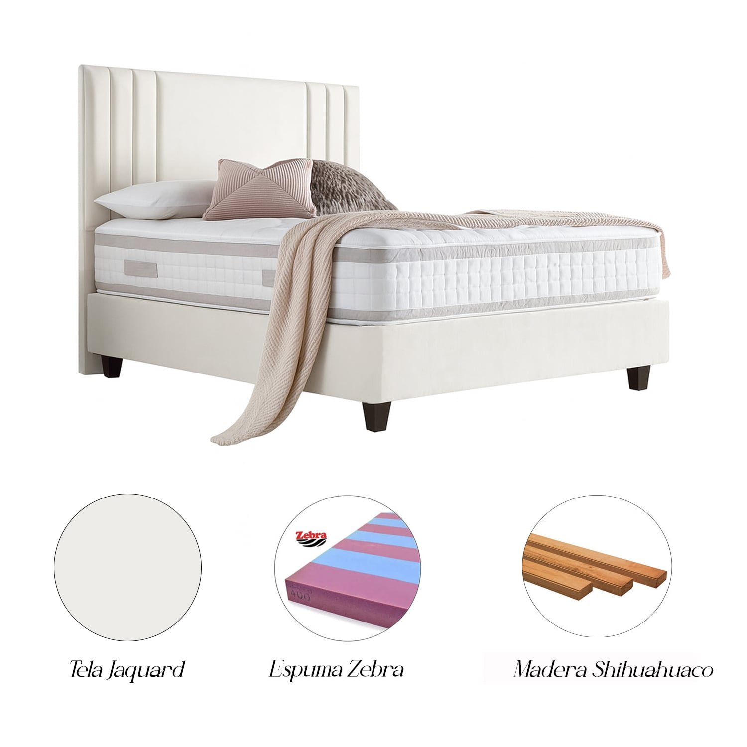 CAMA LEMUEBLE LISTÓN TAPIZADA ALBA IVORY 1.5 PLZ - 4