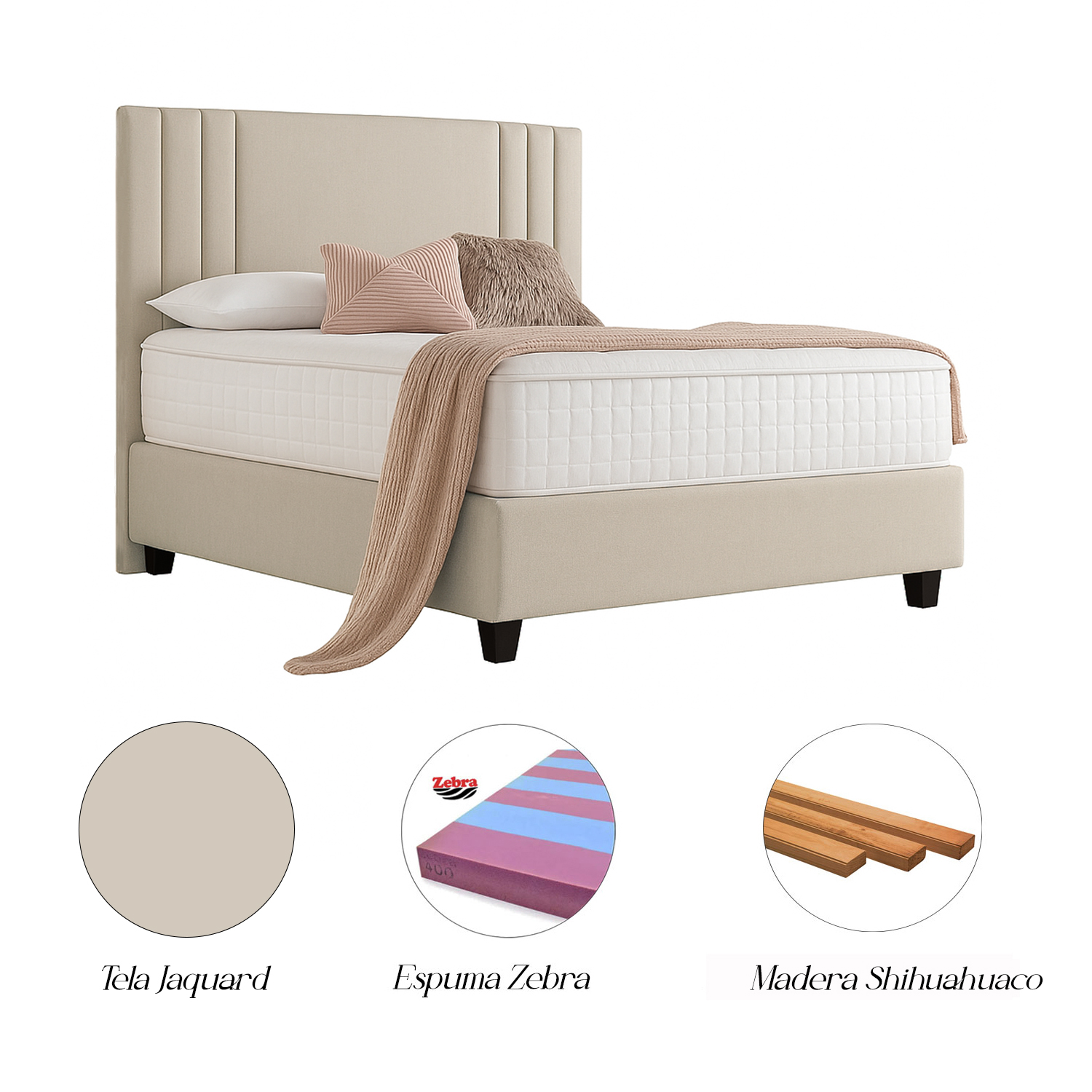 CAMA LEMUEBLE LISTÓN TAPIZADA ALBA BEIGE 1.5 PLZ - 4