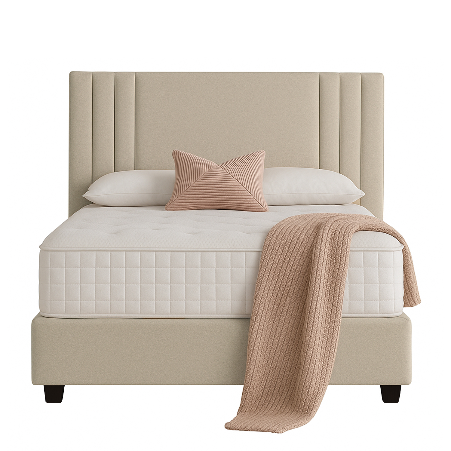 CAMA LEMUEBLE LISTÓN TAPIZADA ALBA BEIGE 2 PLAZAS - 1