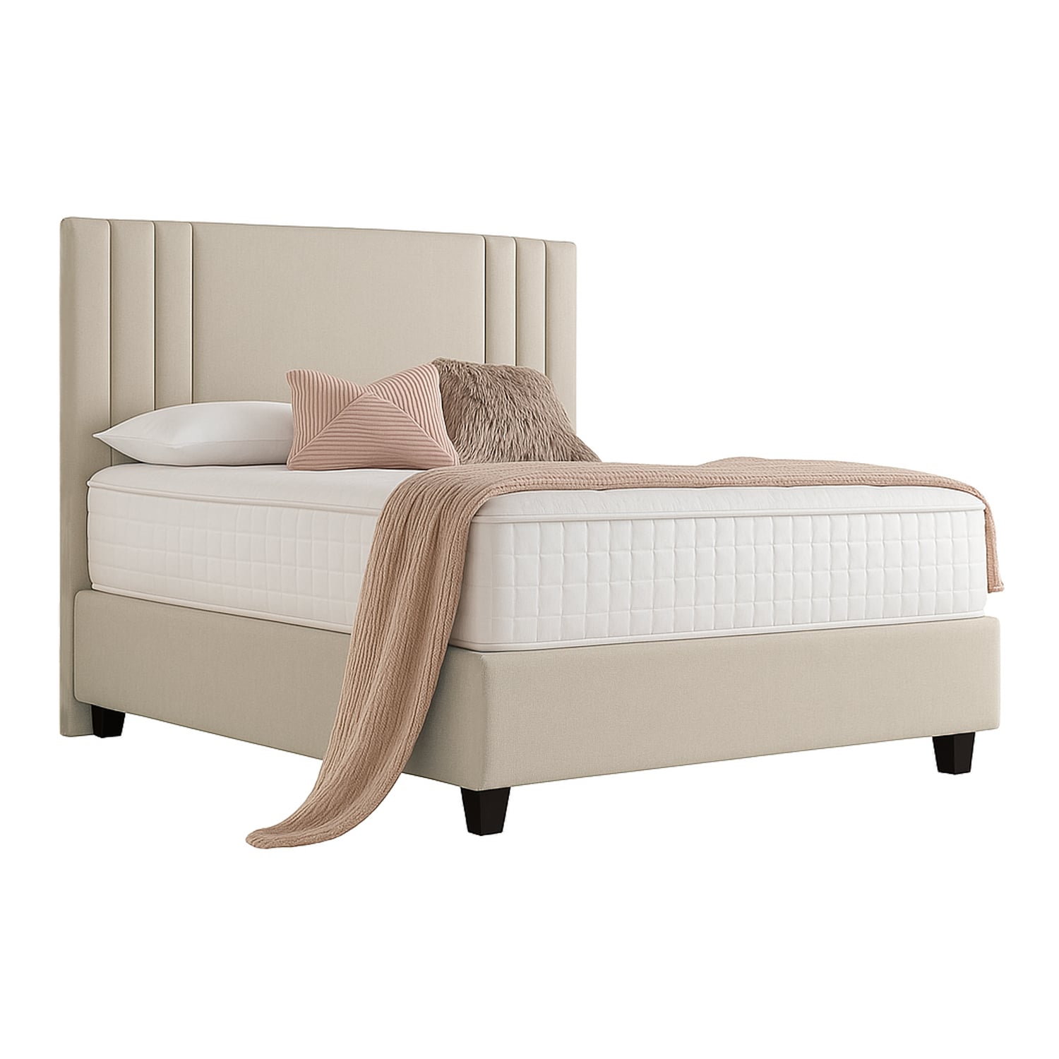 CAMA LEMUEBLE LISTÓN TAPIZADA ALBA BEIGE QUEEN - 2