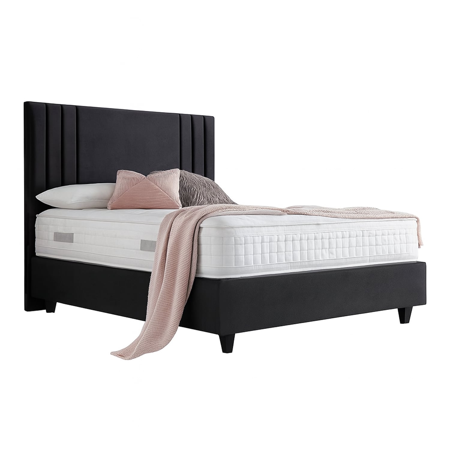 CAMA LEMUEBLE LISTÓN TAPIZADA ALBA NEGRO 1.5 PLZ - 2
